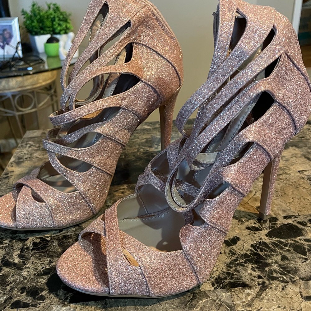 Angelica Glitter Cutout Heels - Pink 4.5" - Picture 4 of 10